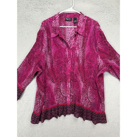 Maggie Barnes Shirt Women 3X 26-28 Plus Pink Paisley Ribbed Button Up Blouse Top - Picture 1 of 9